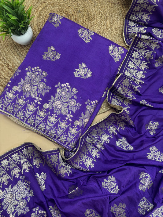 Pure Dola Banarasi Lavender Colour Suit set