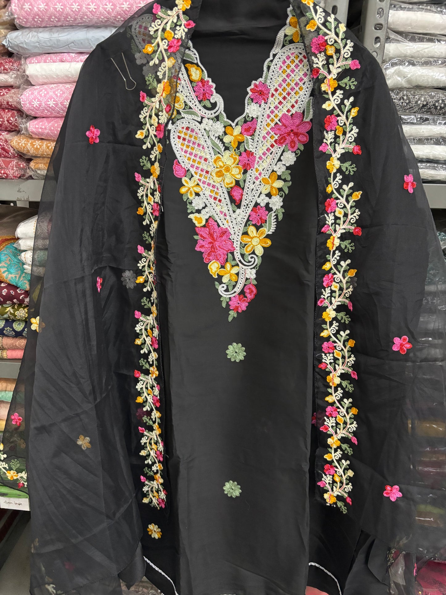 Kashmiri embroidery Black Muslin Suit