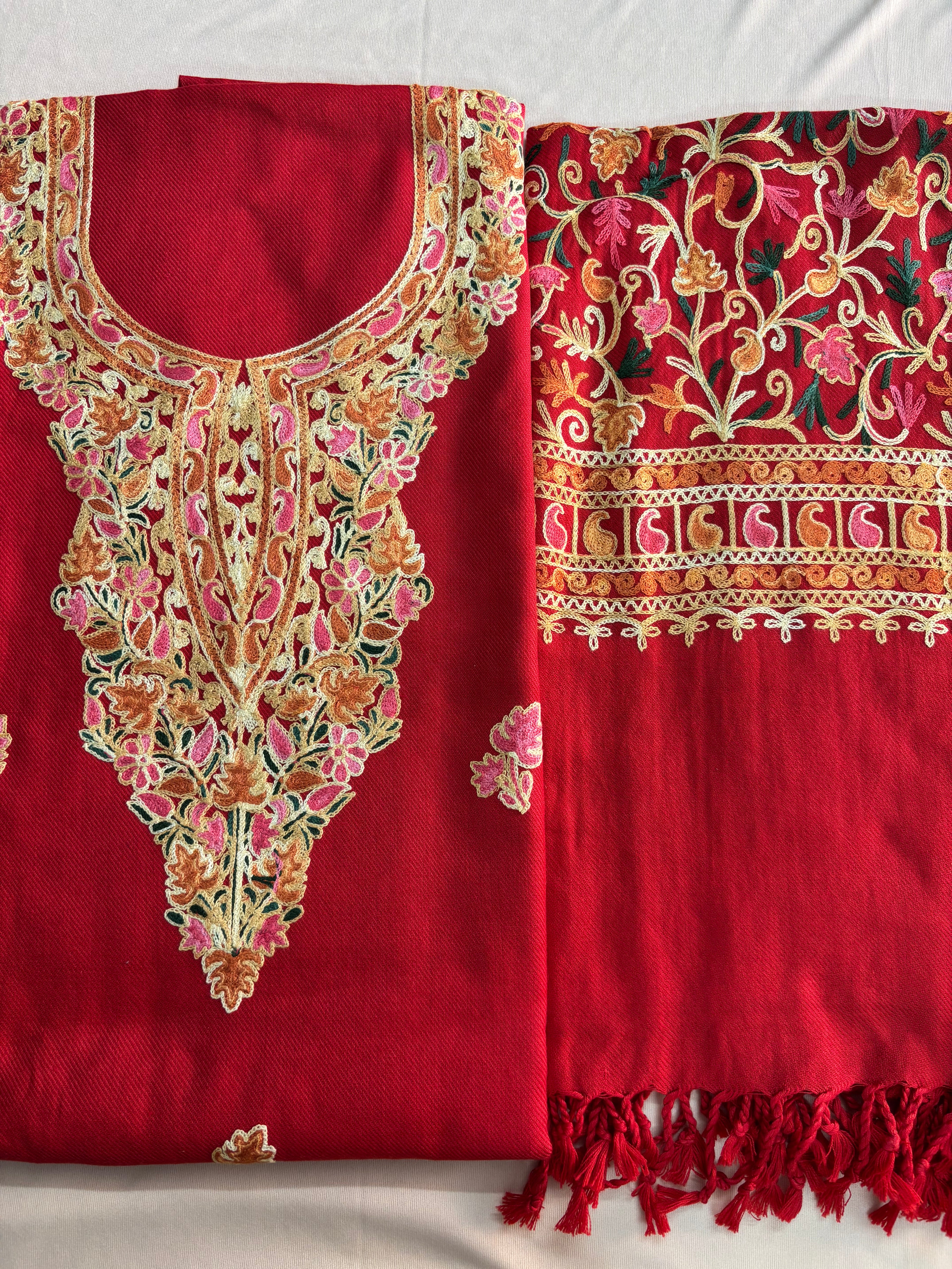 Kashmiri Suit with Embroidered Shawl