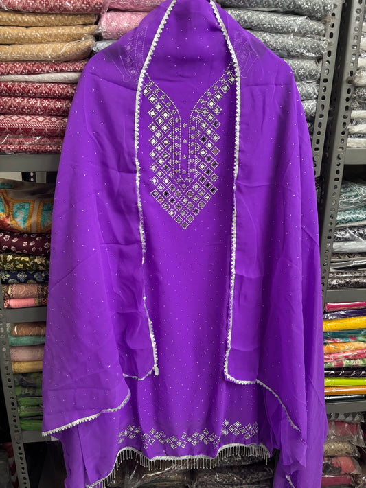 Lavender Mirror Work Georgette Suit set