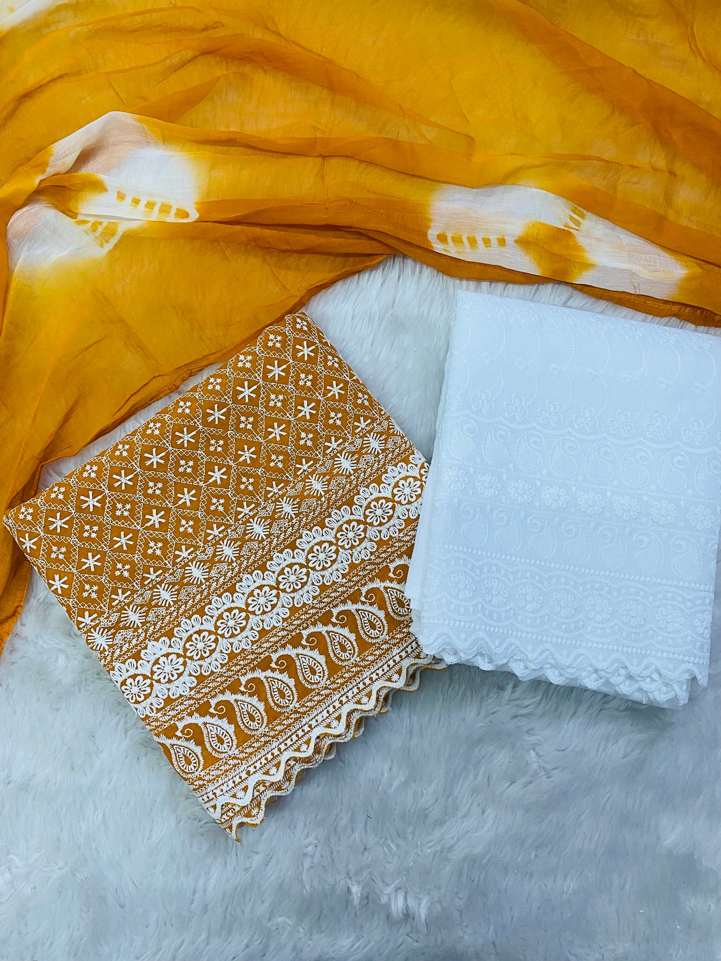 Mustard Chikankari cotton suit