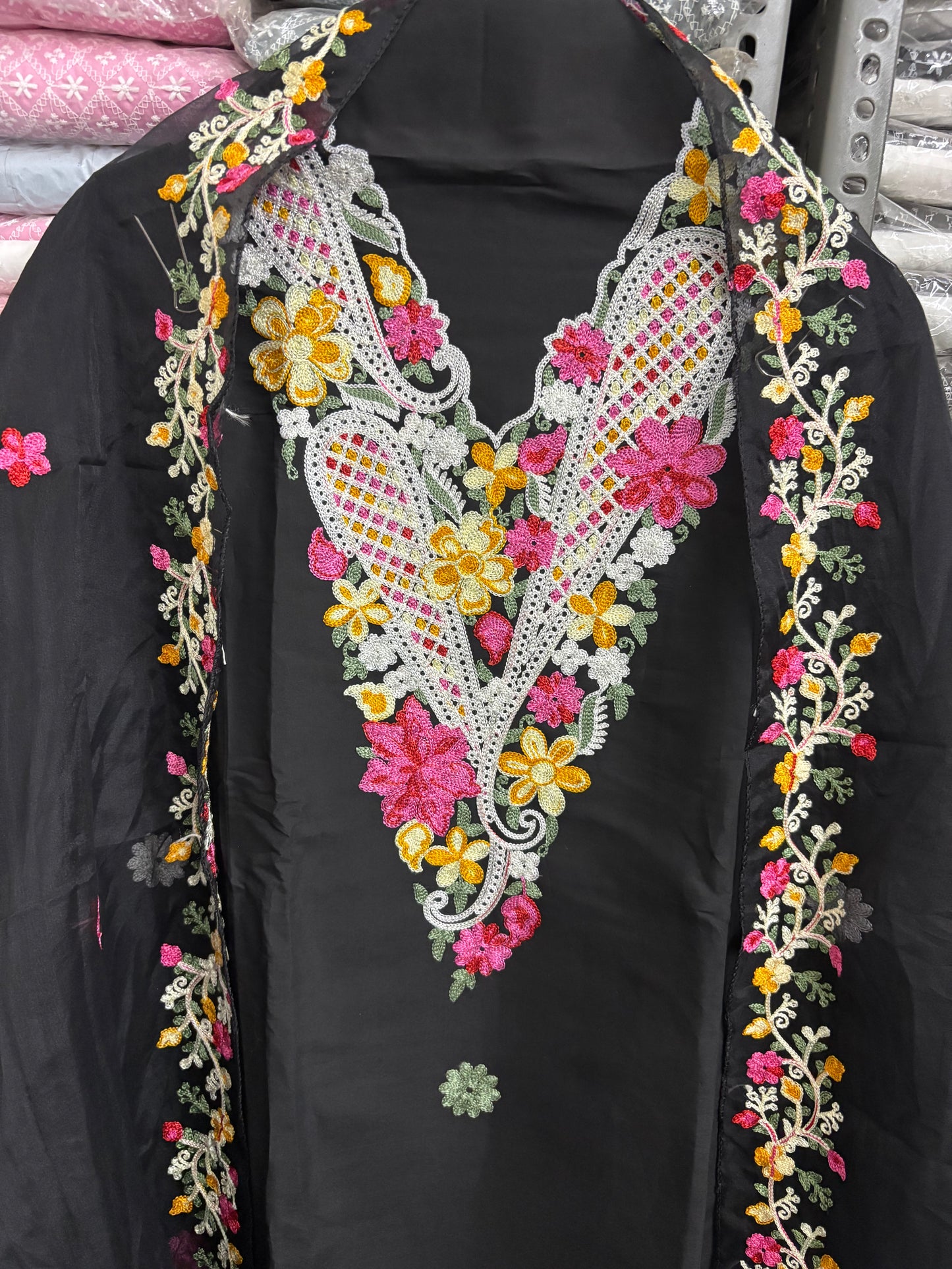 Kashmiri embroidery Black Muslin Suit