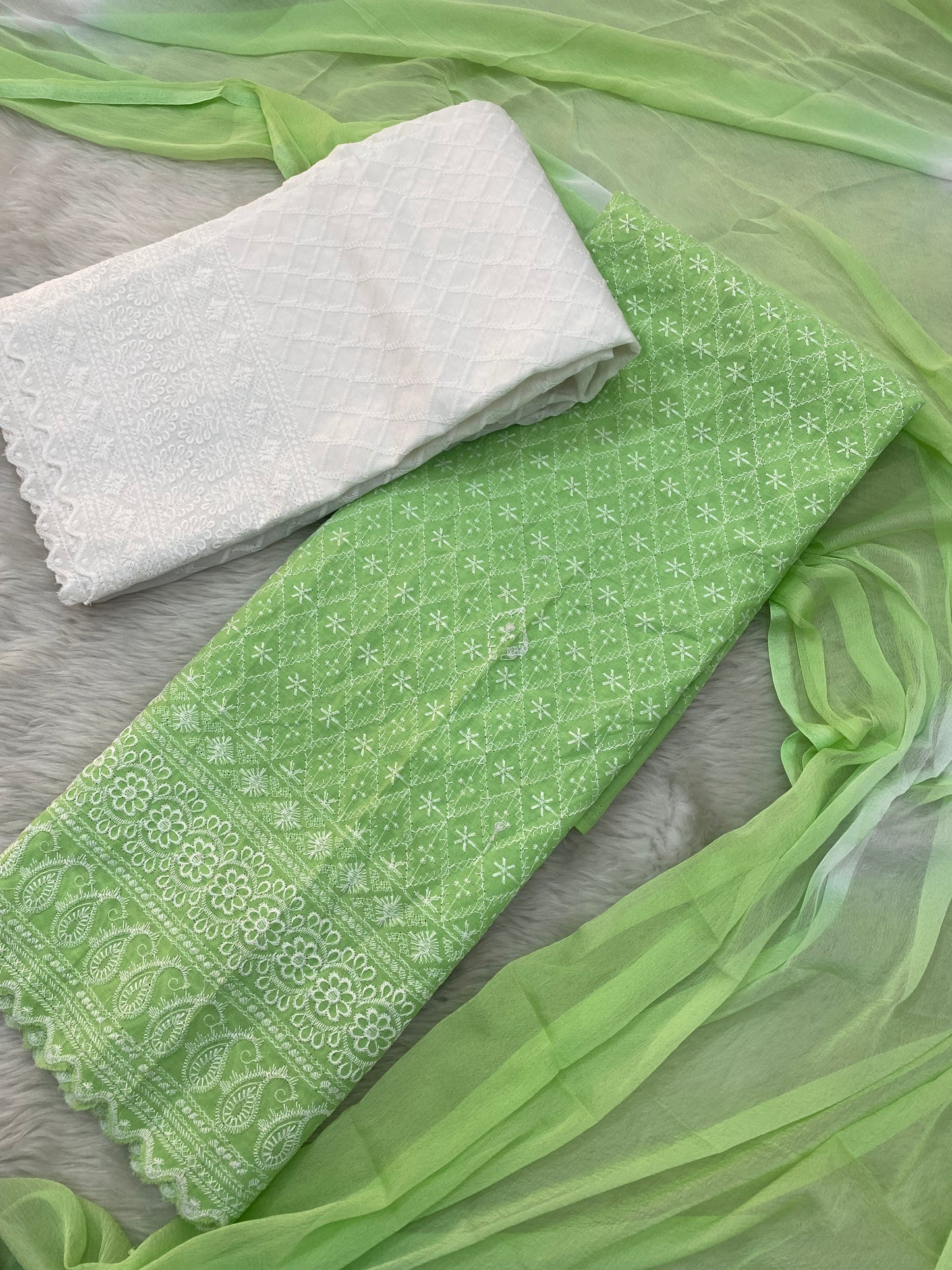 Green Chikankari cotton suit