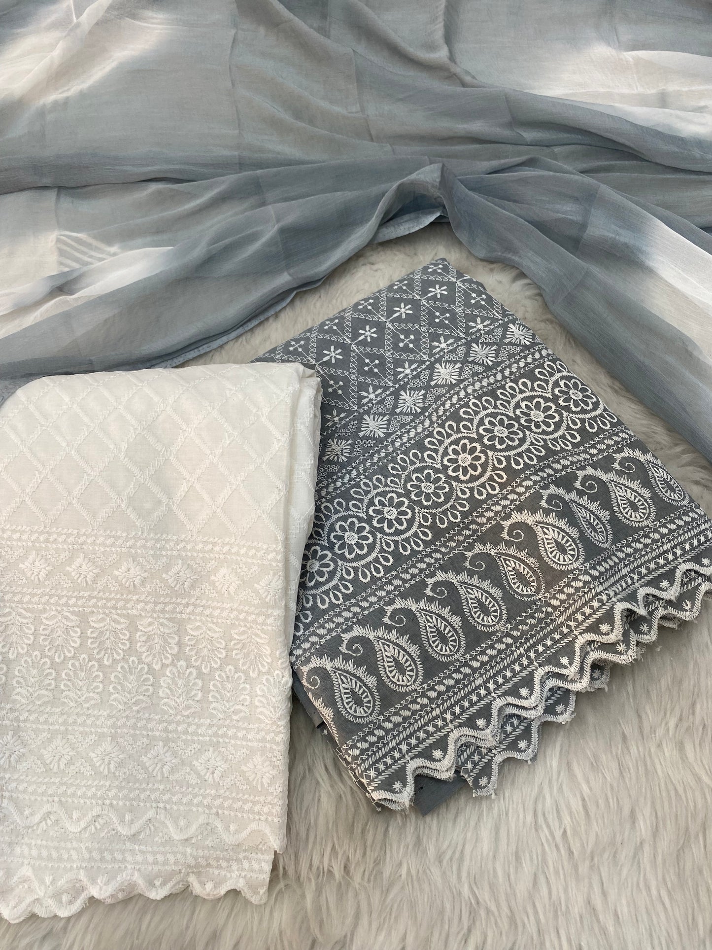 Grey Chikankari cotton suit