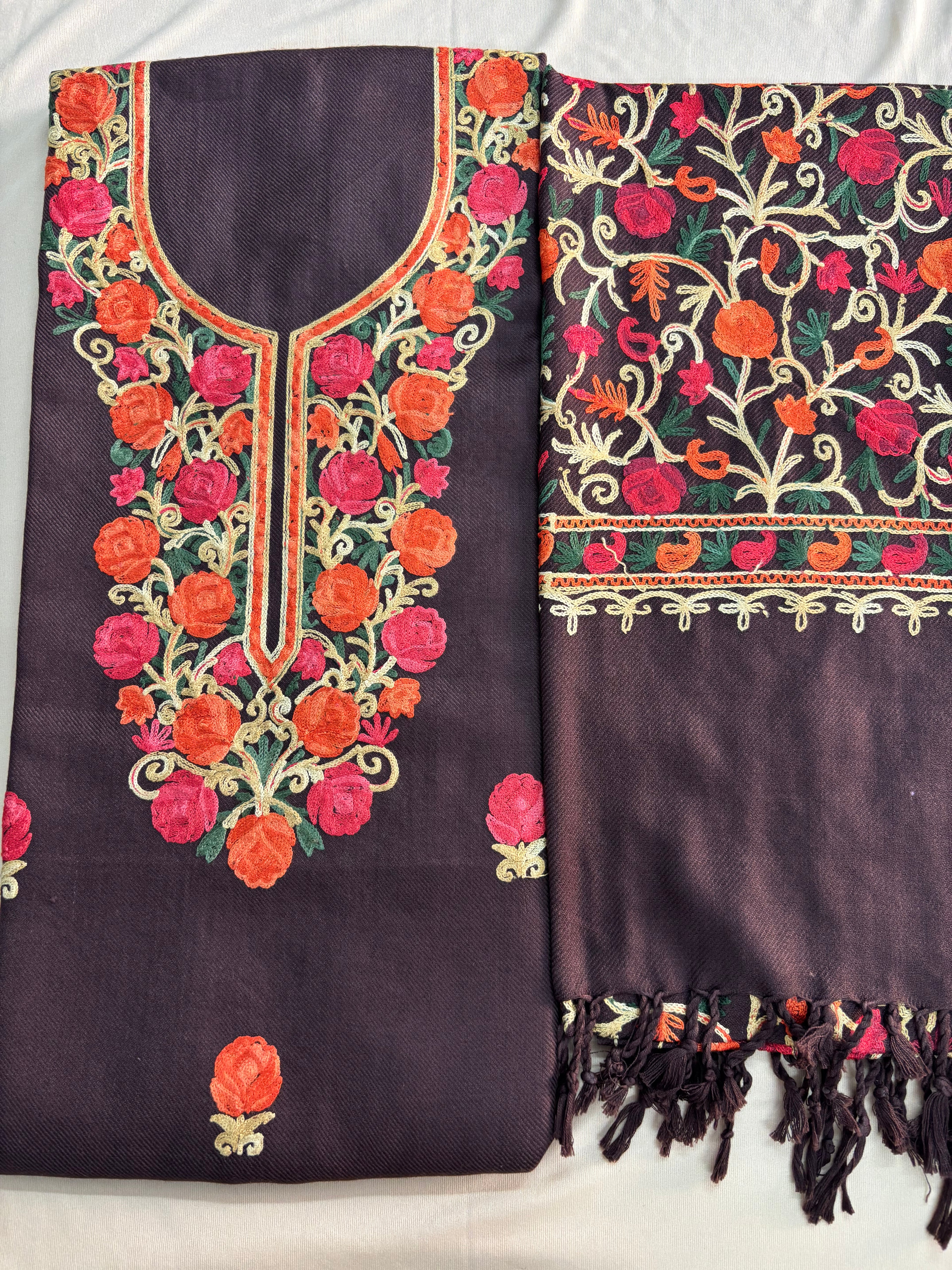 Kashmiri Suit with Embroidered Shawl