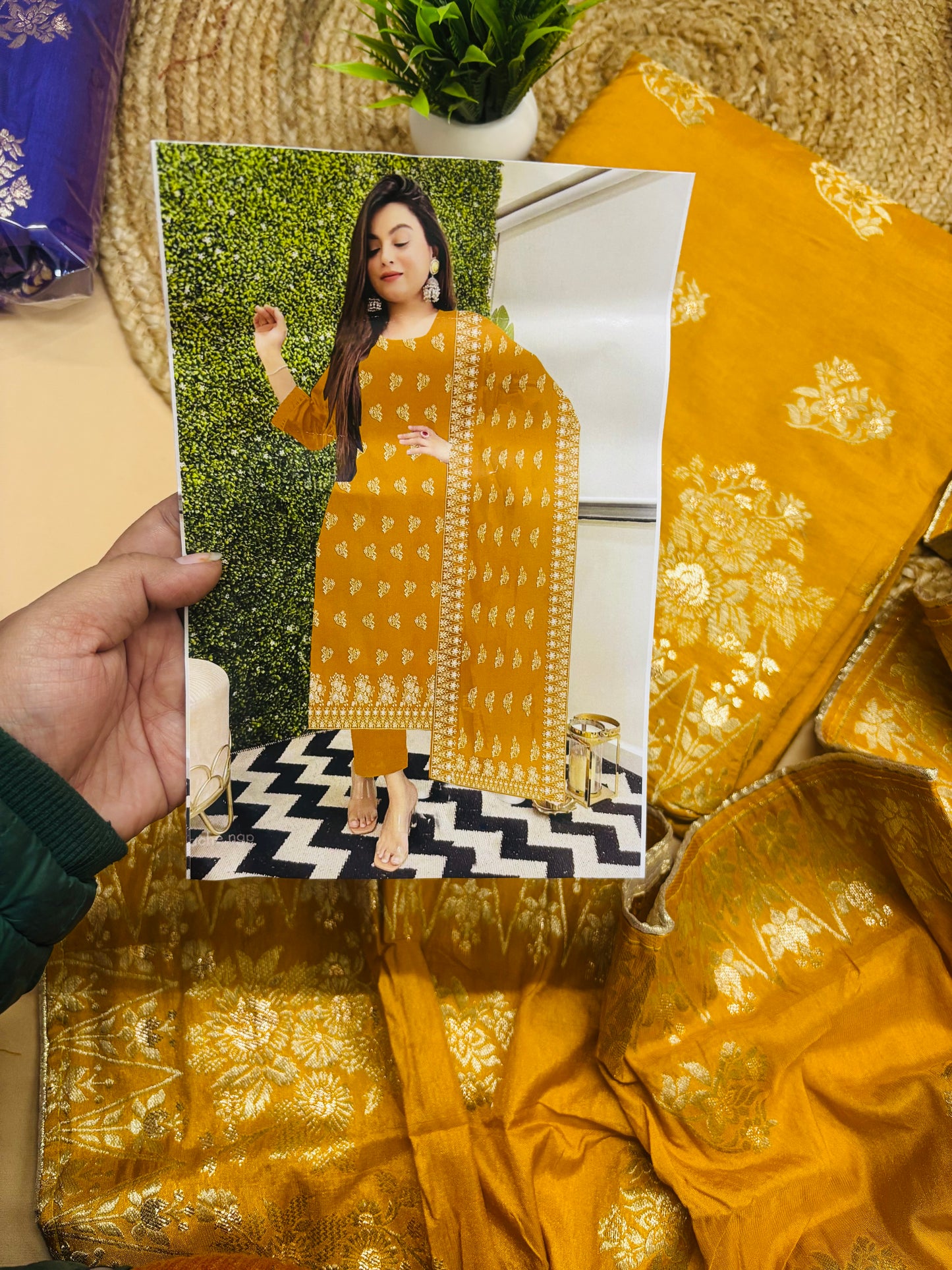 Pure Dola Banarasi yellow Colour Suit set