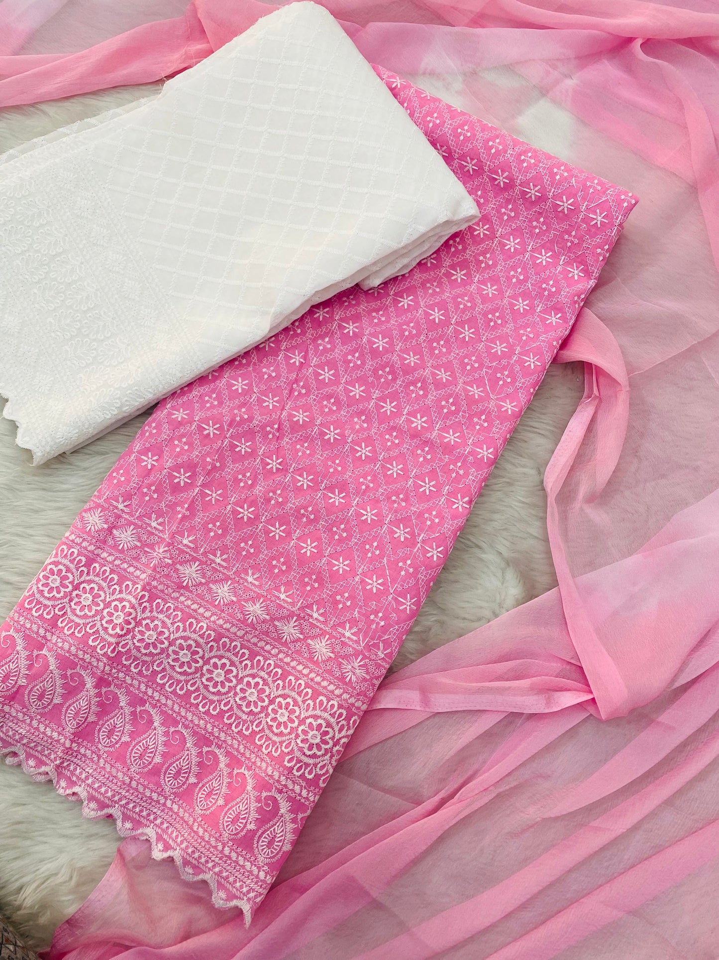 Pink Chikankari cotton suit