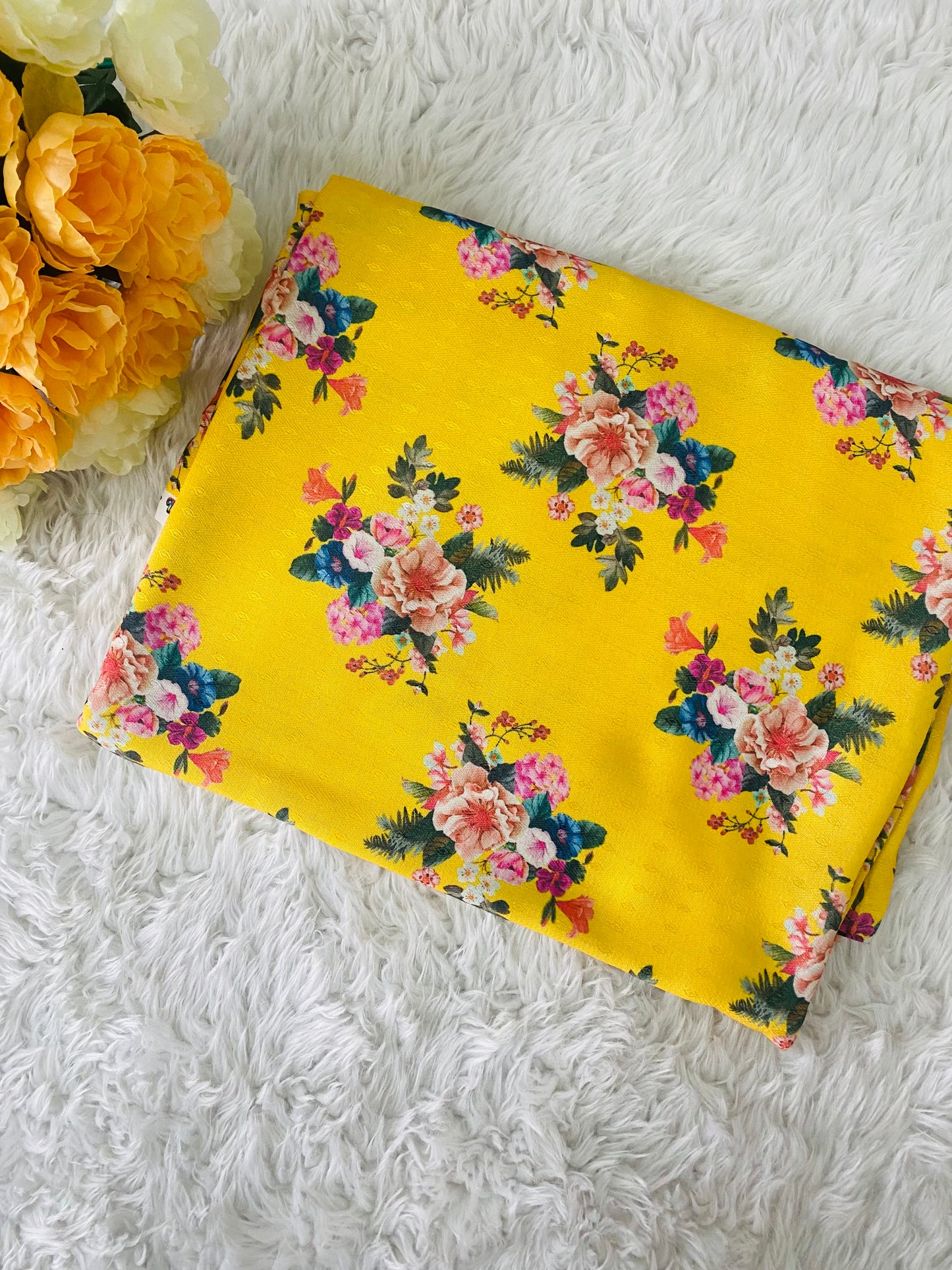 Yellow Floral Allover Pashmina Suit