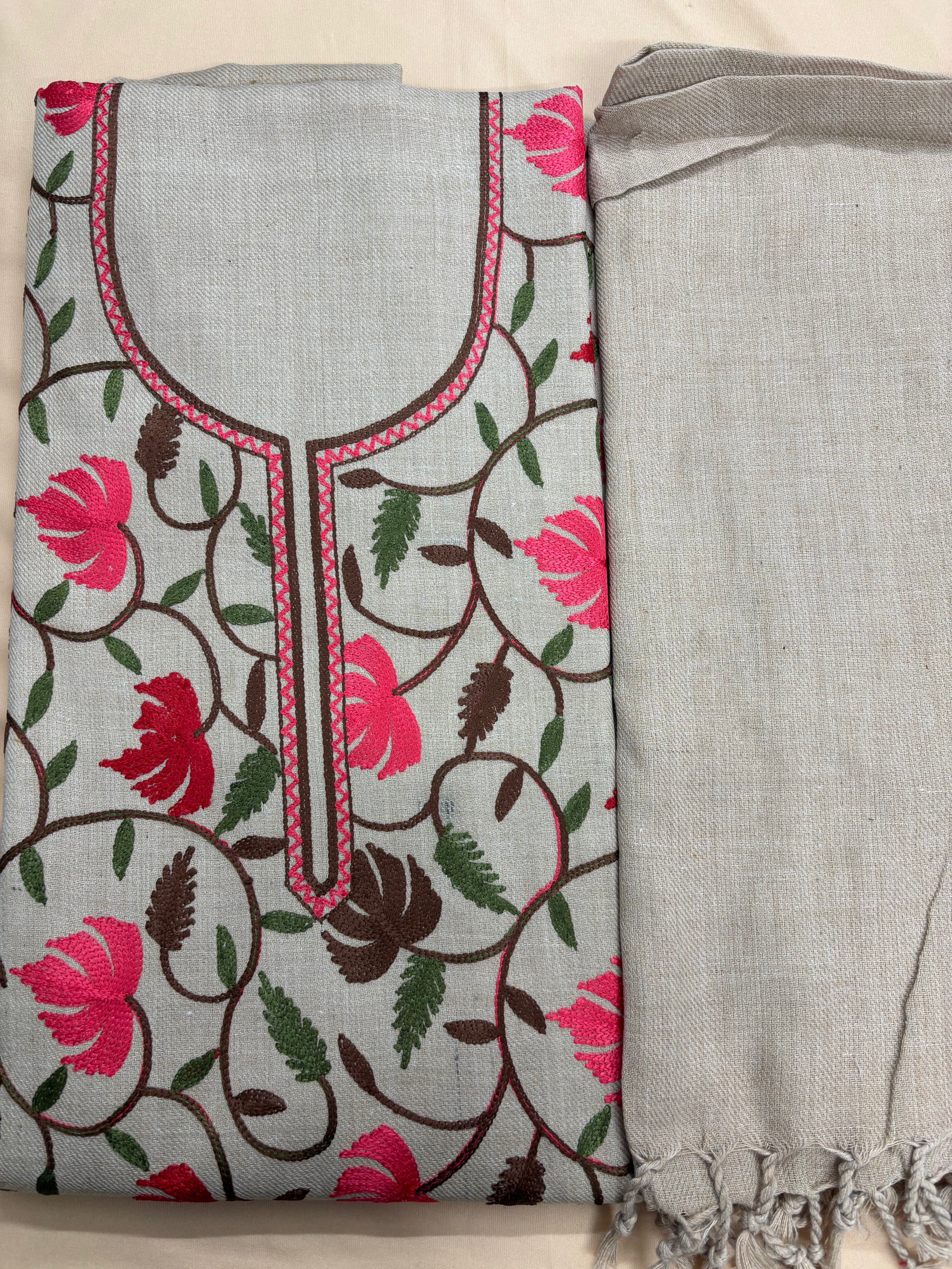 Skin Shade Kashmiri Embroidered Suit